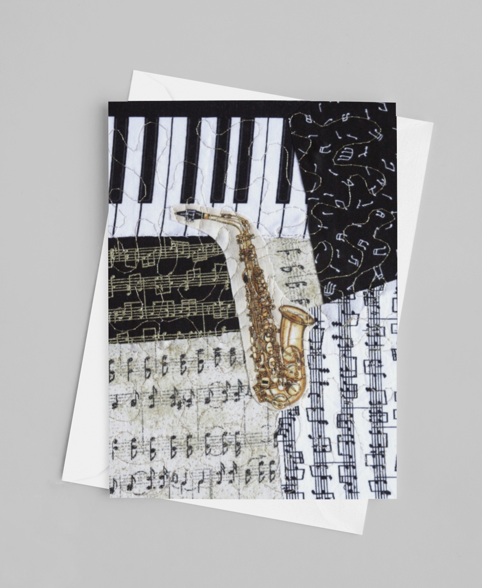 Saxophone/Music Greeting Card - blank inside with envelope