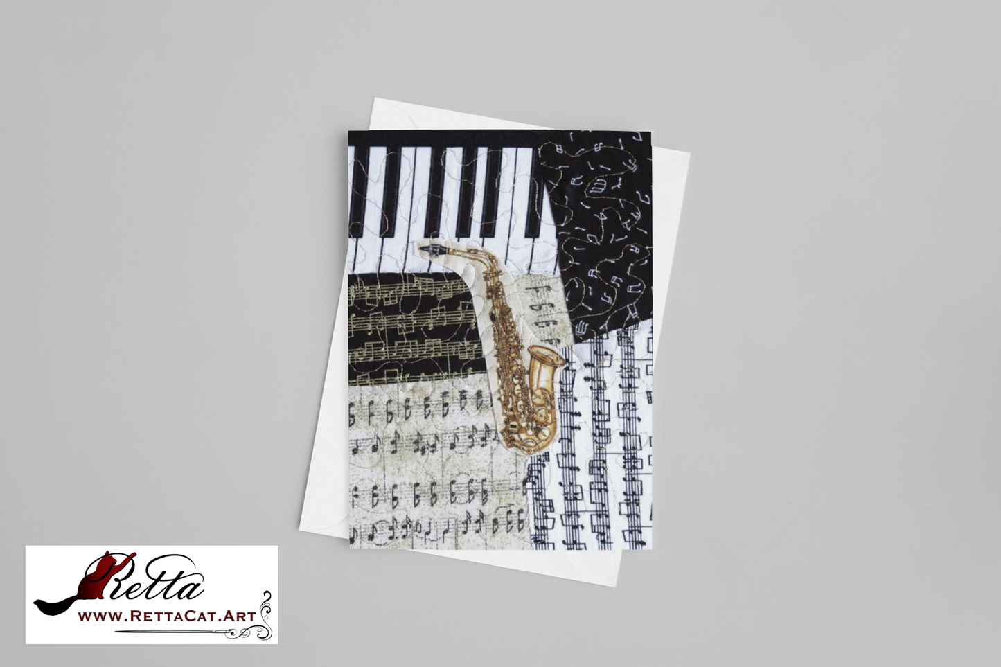 Saxophone/Music Greeting Card - blank inside with envelope