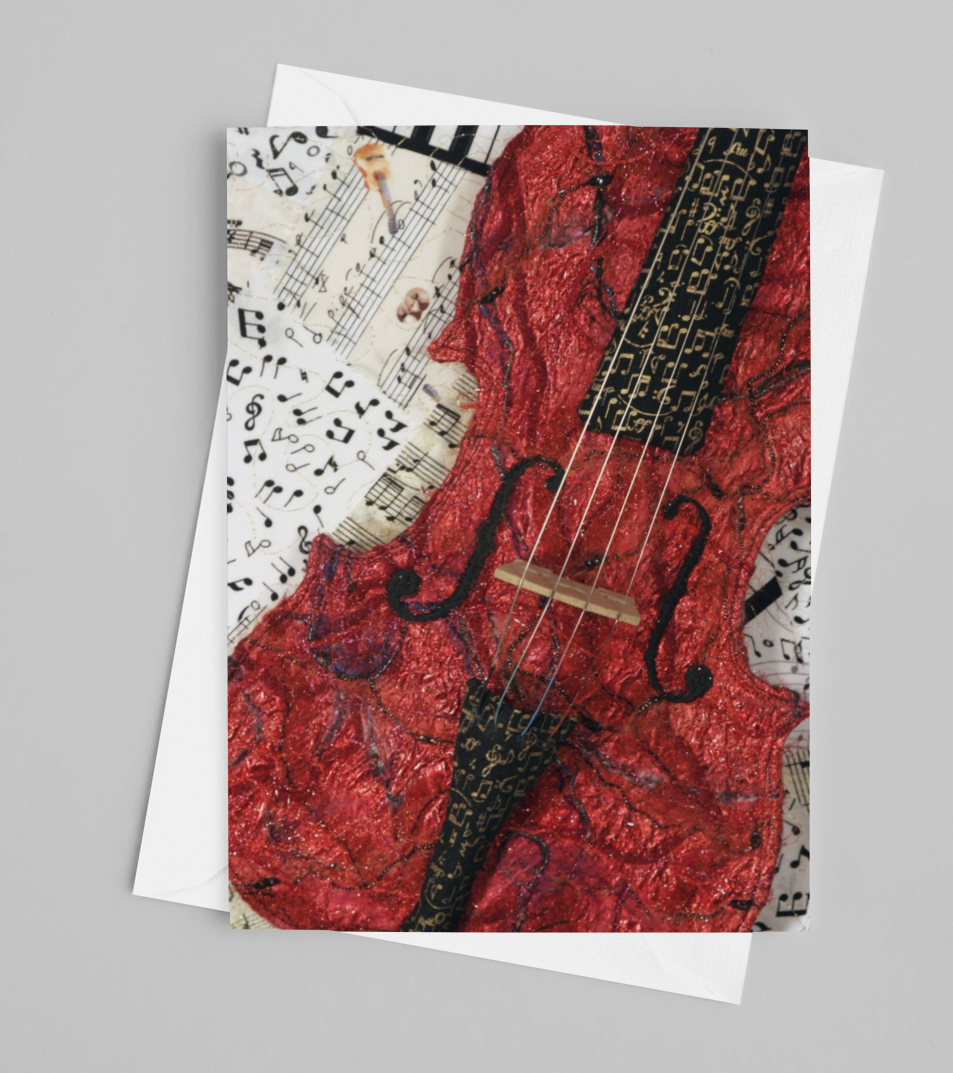 Red Violin/Music Greeting Card - blank inside with envelope