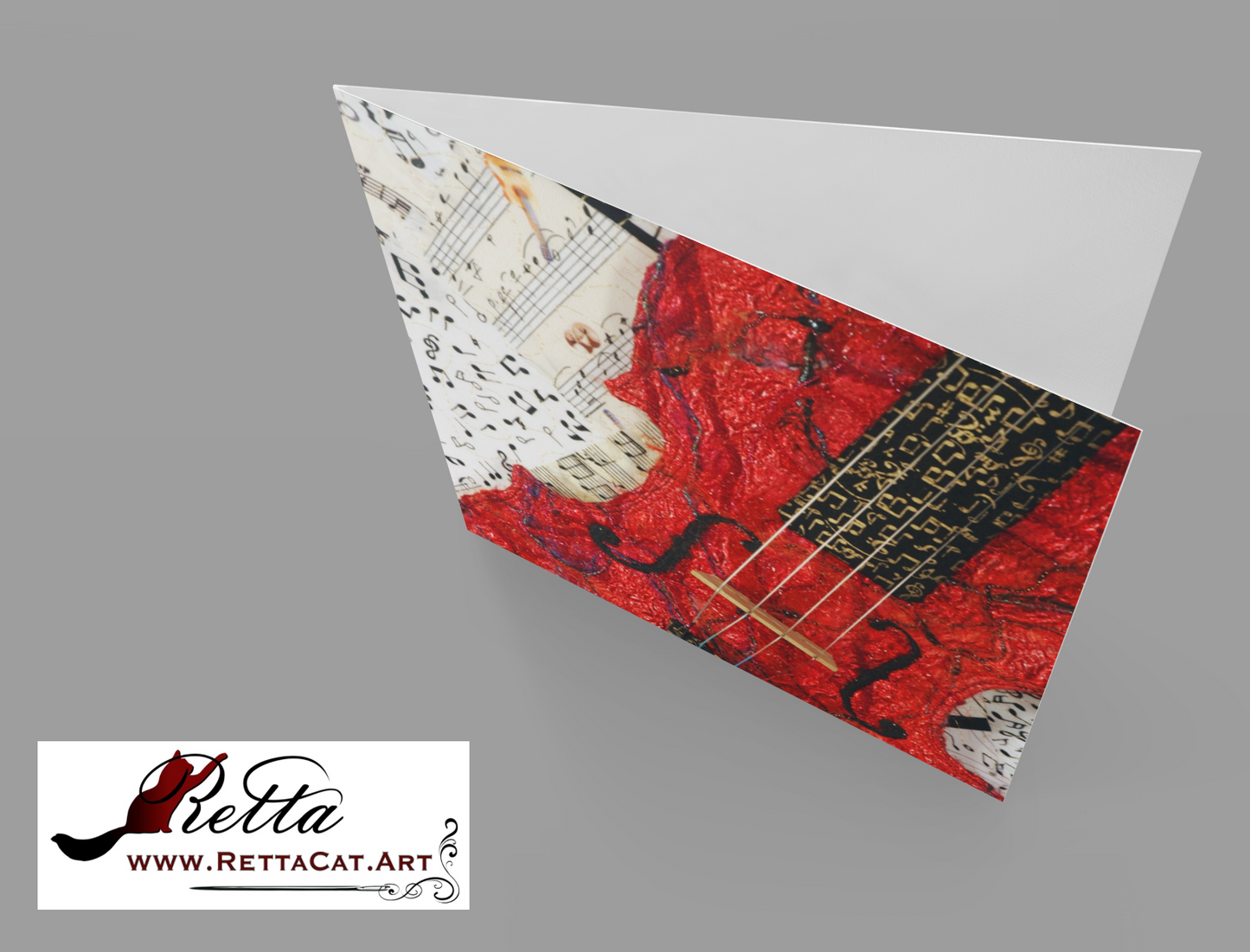 Red Violin/Music Greeting Card - blank inside with envelope