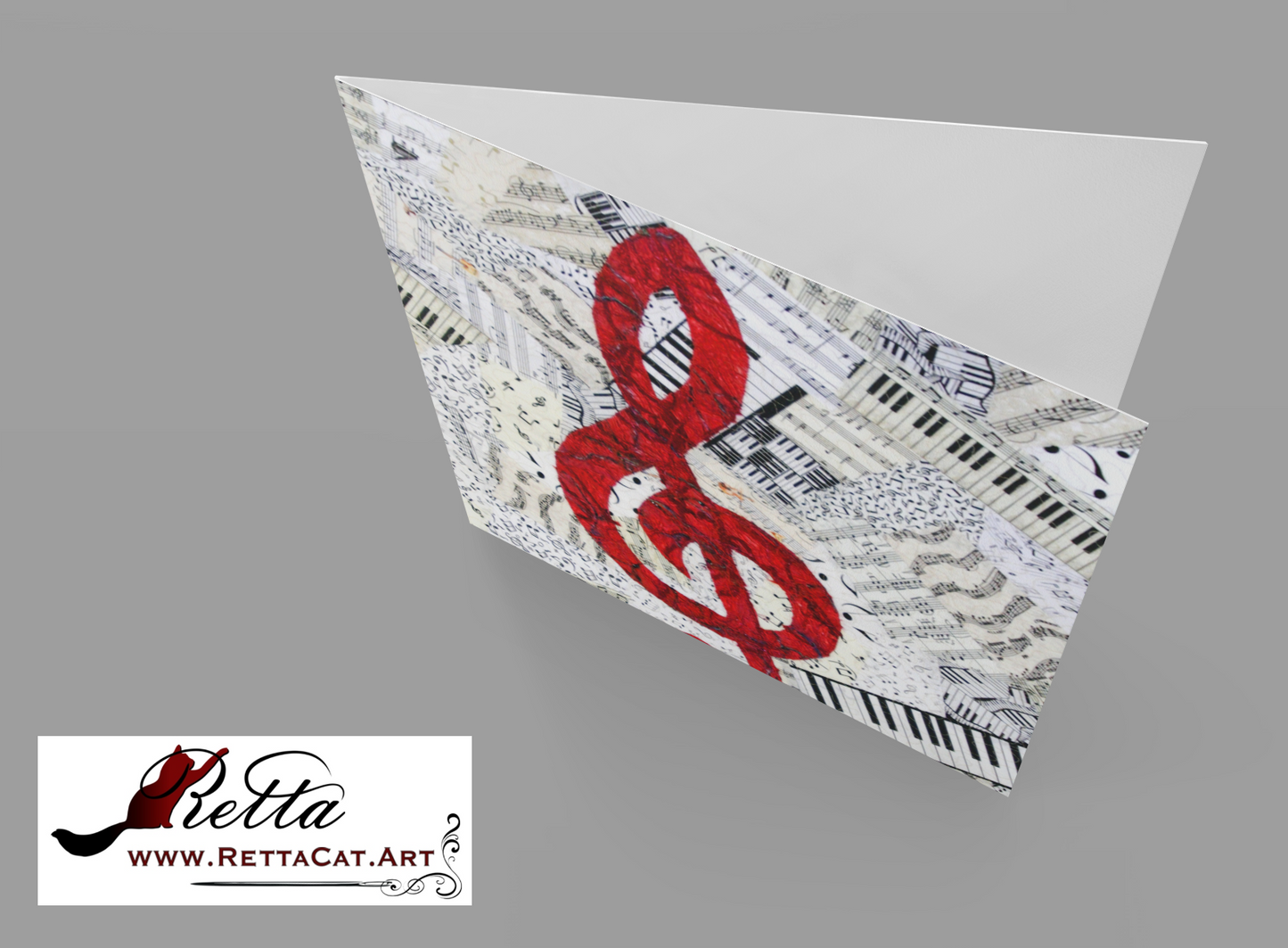 Red Treble Clef/Music Greeting Card - blank inside with envelope