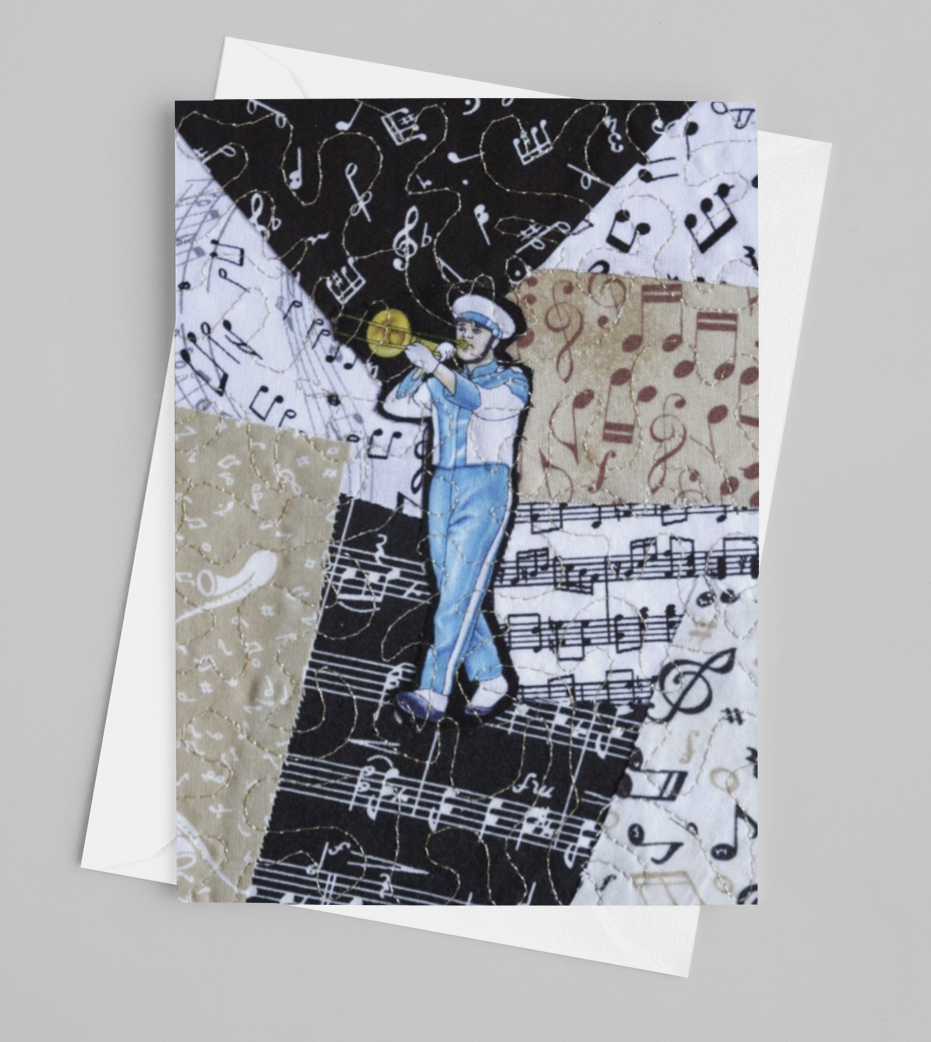 Marching Band-Trombone/Music Greeting Card - blank inside with envelope
