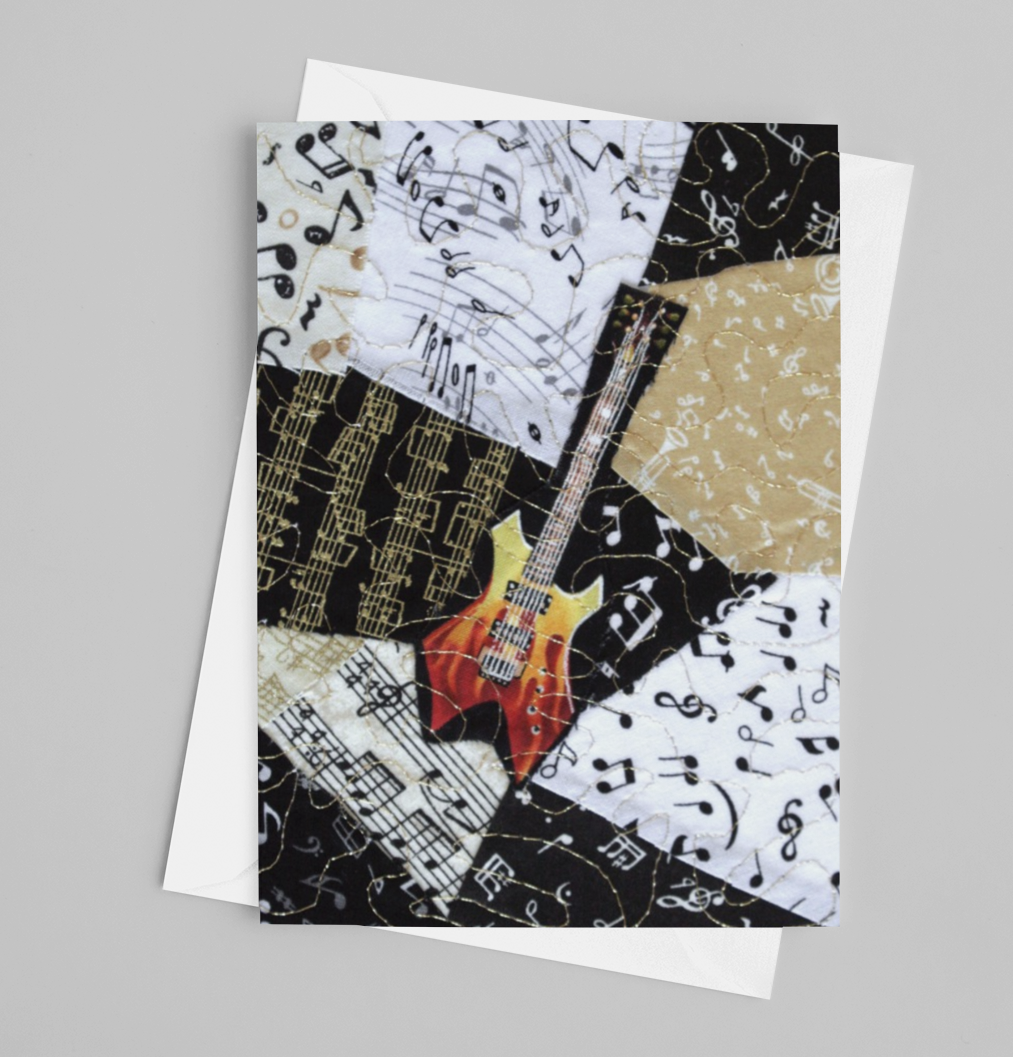 Heavy Metal Flames Guitar/Music Greeting Card - blank inside with envelope