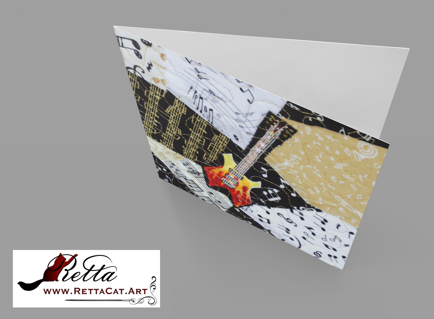Heavy Metal Flames Guitar/Music Greeting Card - blank inside with envelope