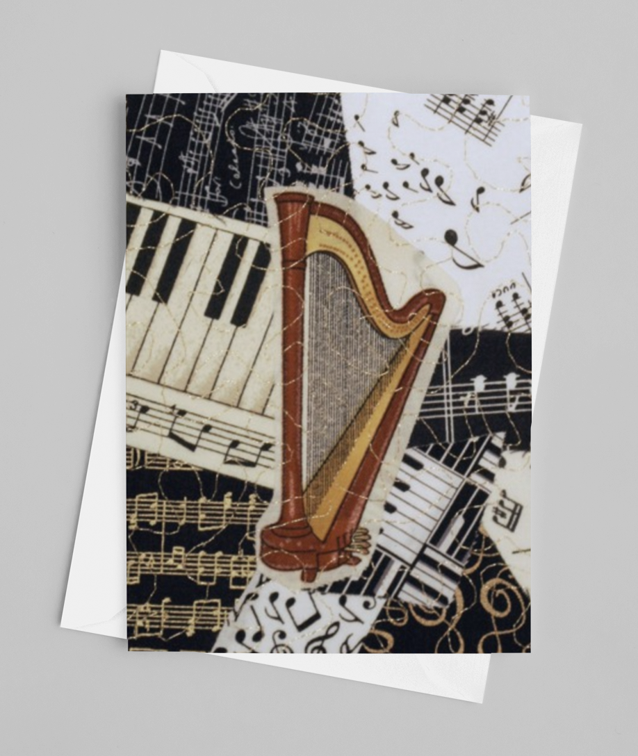 Harp/Music Greeting Card - blank inside with envelope