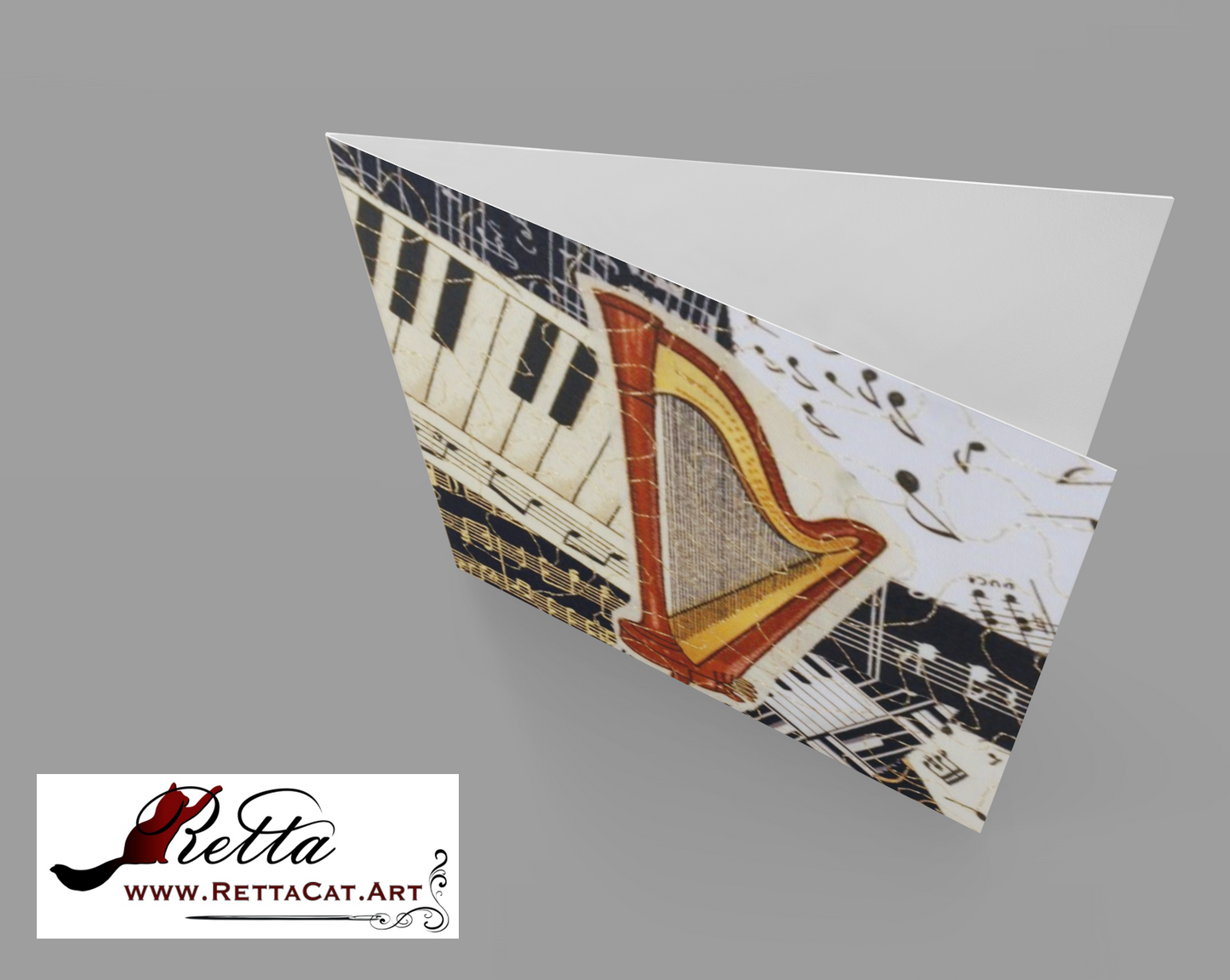 Harp/Music Greeting Card - blank inside with envelope