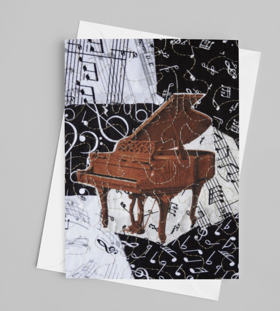 Brown Grand Piano/Music Greeting Card - blank inside with envelope