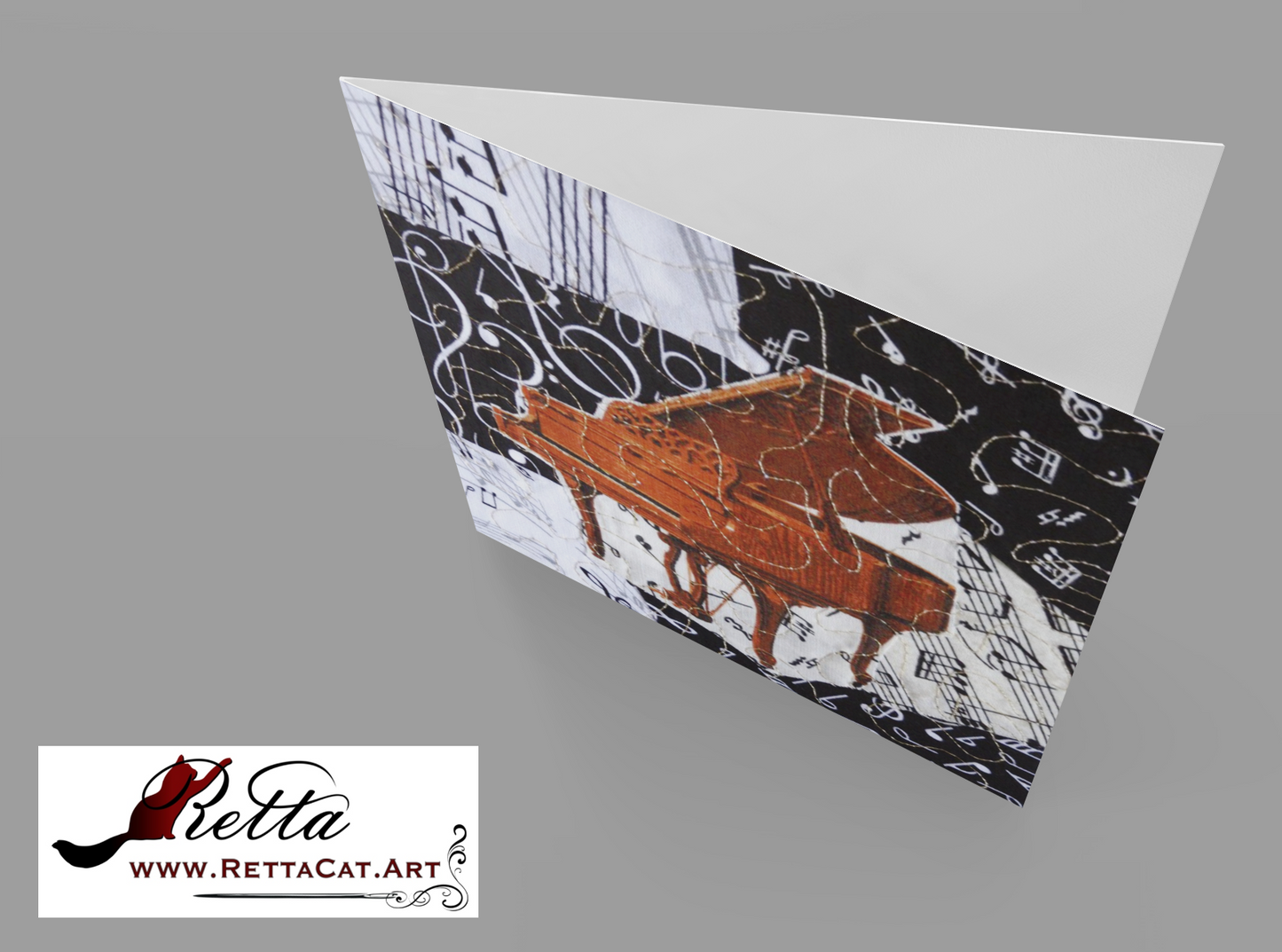 Brown Grand Piano/Music Greeting Card - blank inside with envelope