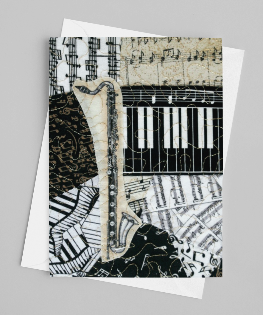 Bass Clarinet/Music Greeting Card - blank inside with envelope