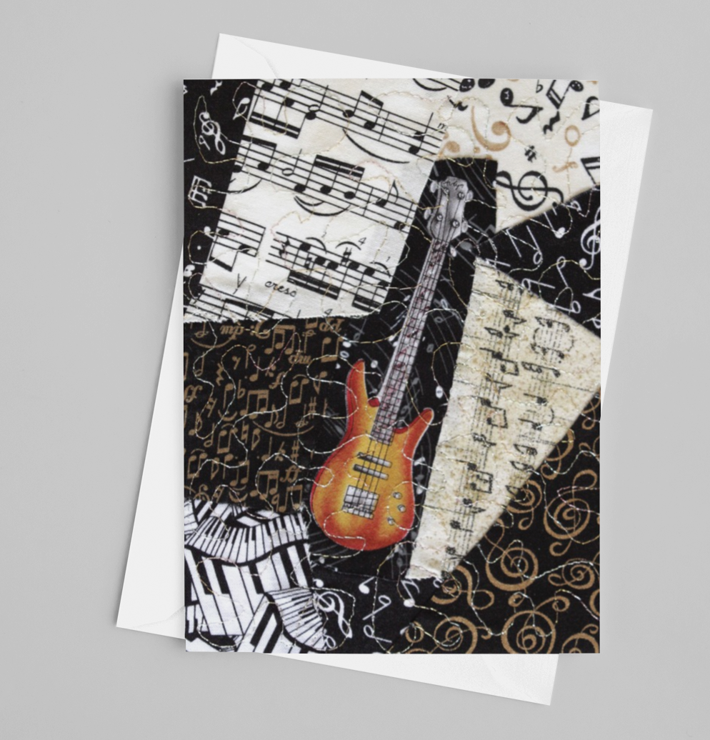 Bass Guitar/Music Greeting Card - blank inside with envelope