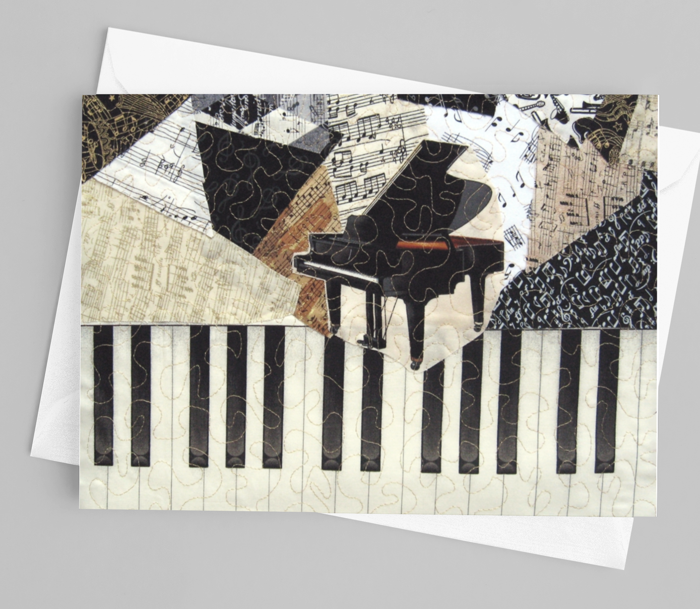 Grand Piano with Keyboard/Music Greeting Card - blank inside with envelope
