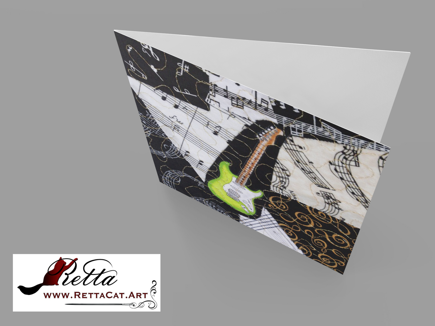 Green Electric Guitar/Music Greeting Card - blank inside with envelope
