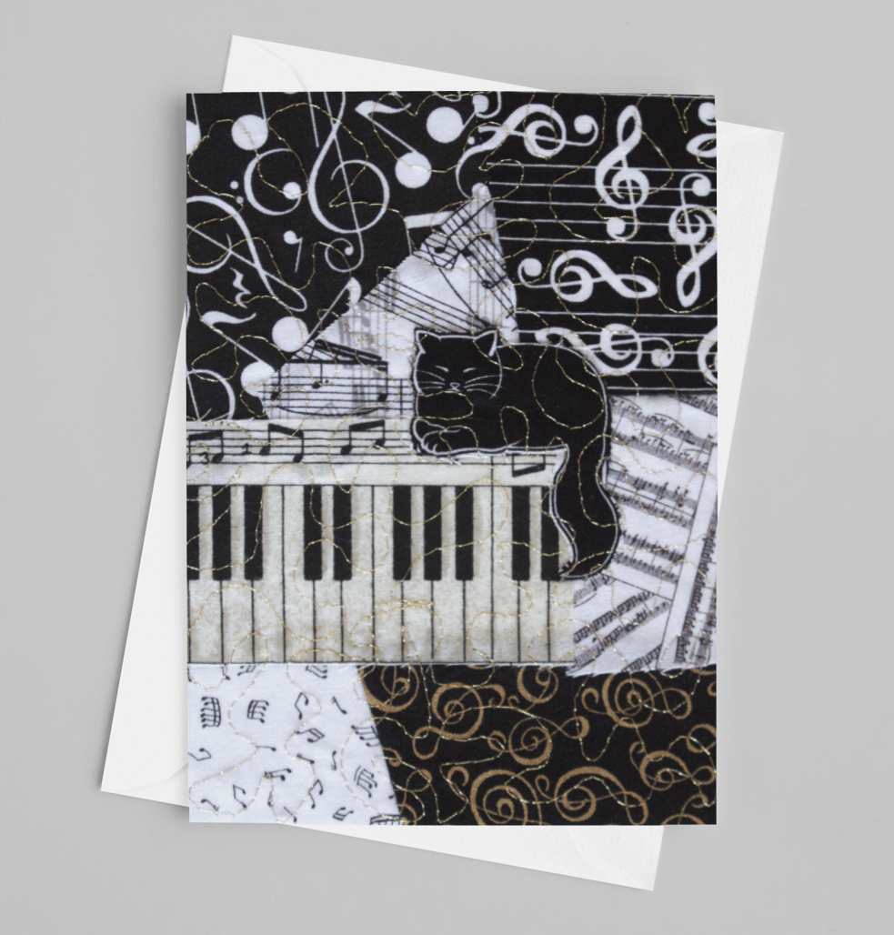 Cat Sitting on a Keyboard/Music Greeting Card - blank inside with envelope