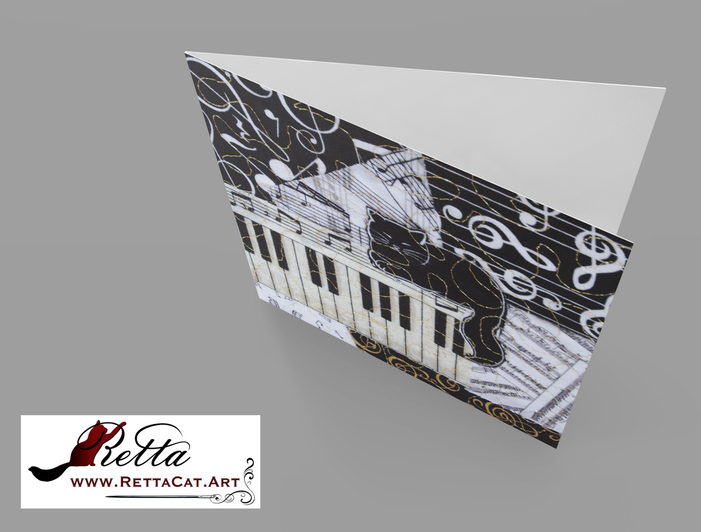 Cat Sitting on a Keyboard/Music Greeting Card - blank inside with envelope