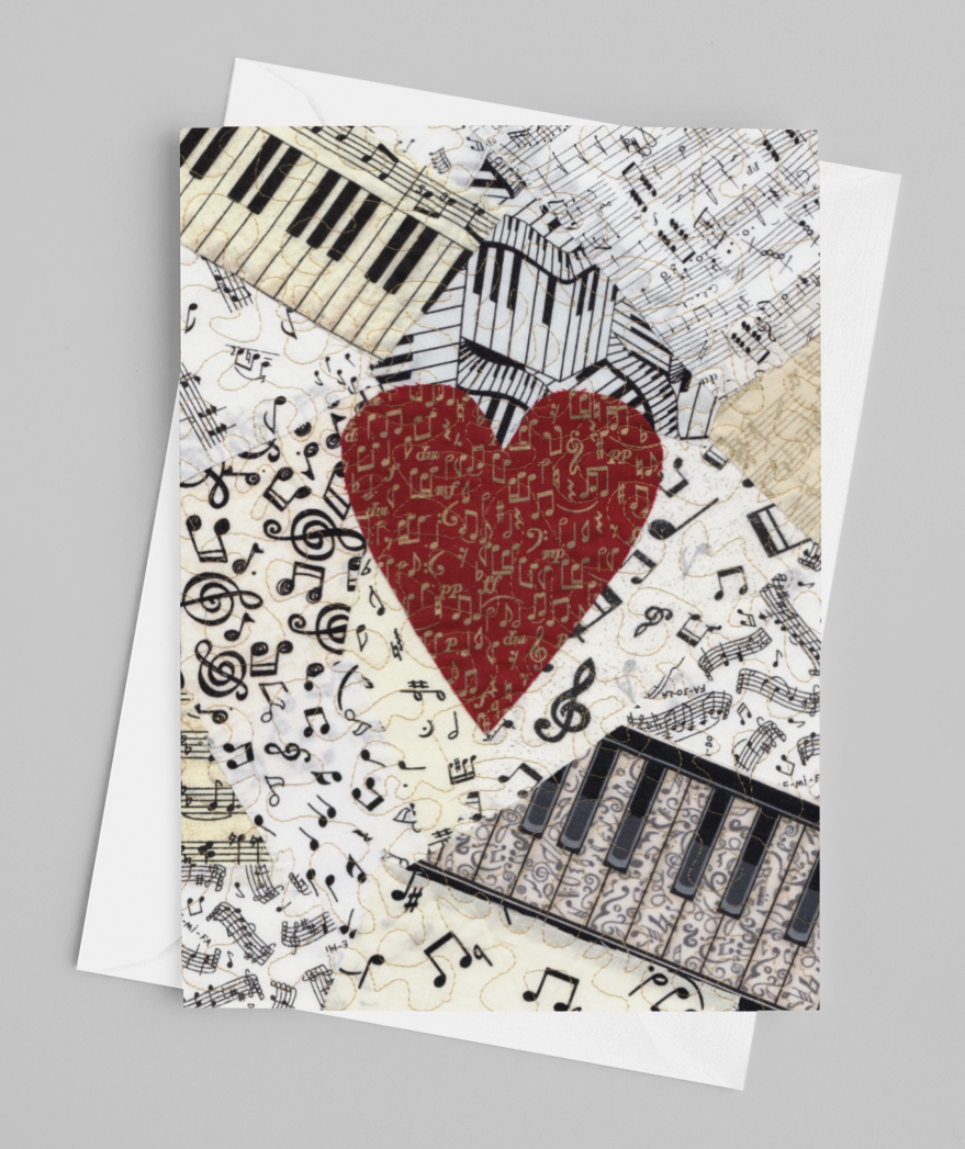 Red Heart/Music Greeting Card - blank inside with envelope