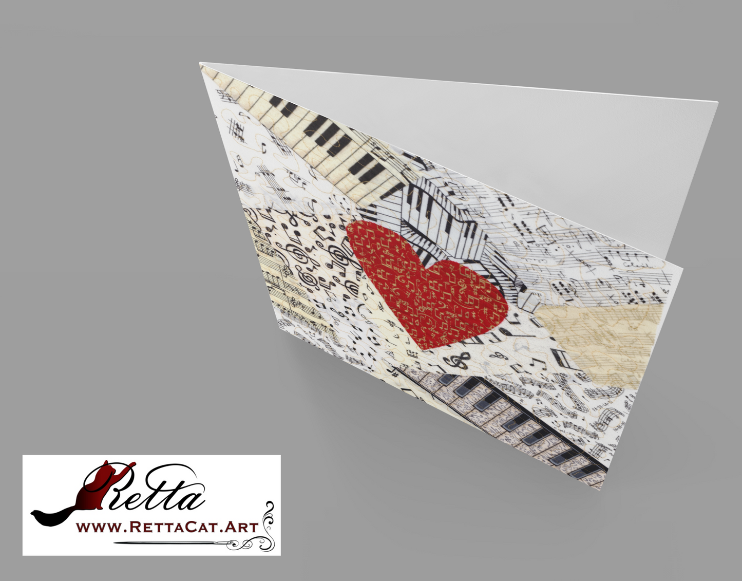 Red Heart/Music Greeting Card - blank inside with envelope