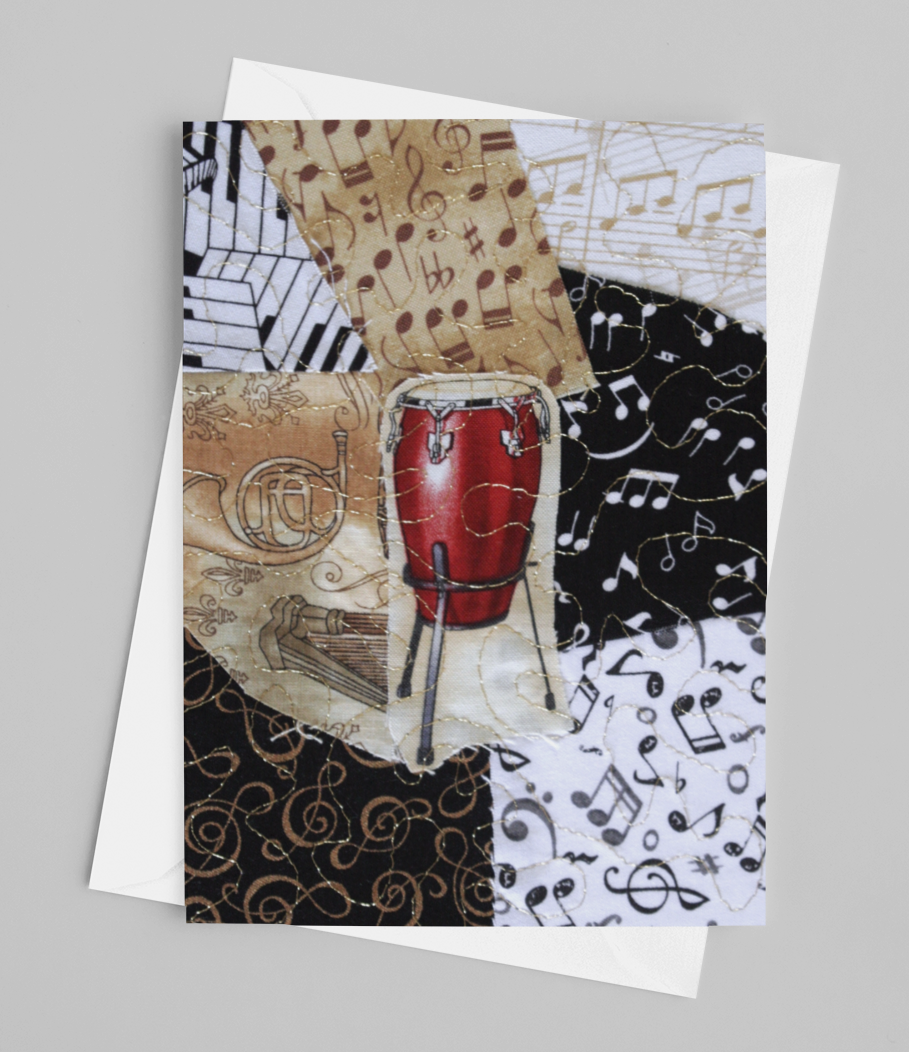 Red Conga Drum/Music Greeting Card - blank inside with envelope