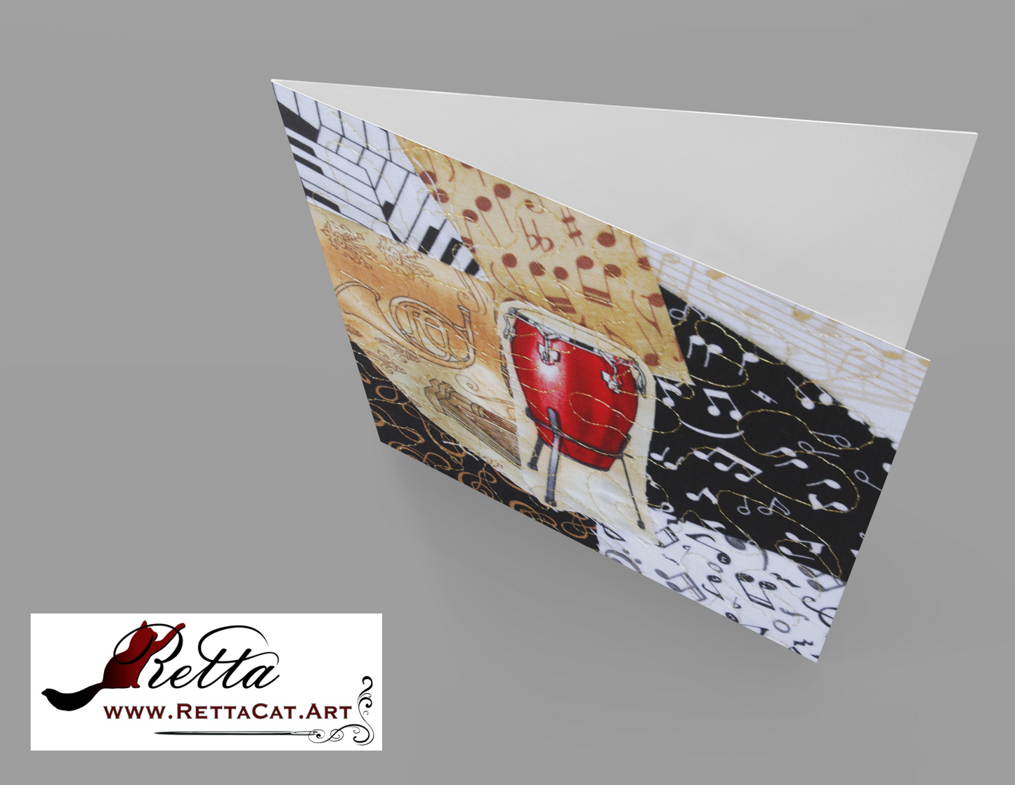 Red Conga Drum/Music Greeting Card - blank inside with envelope