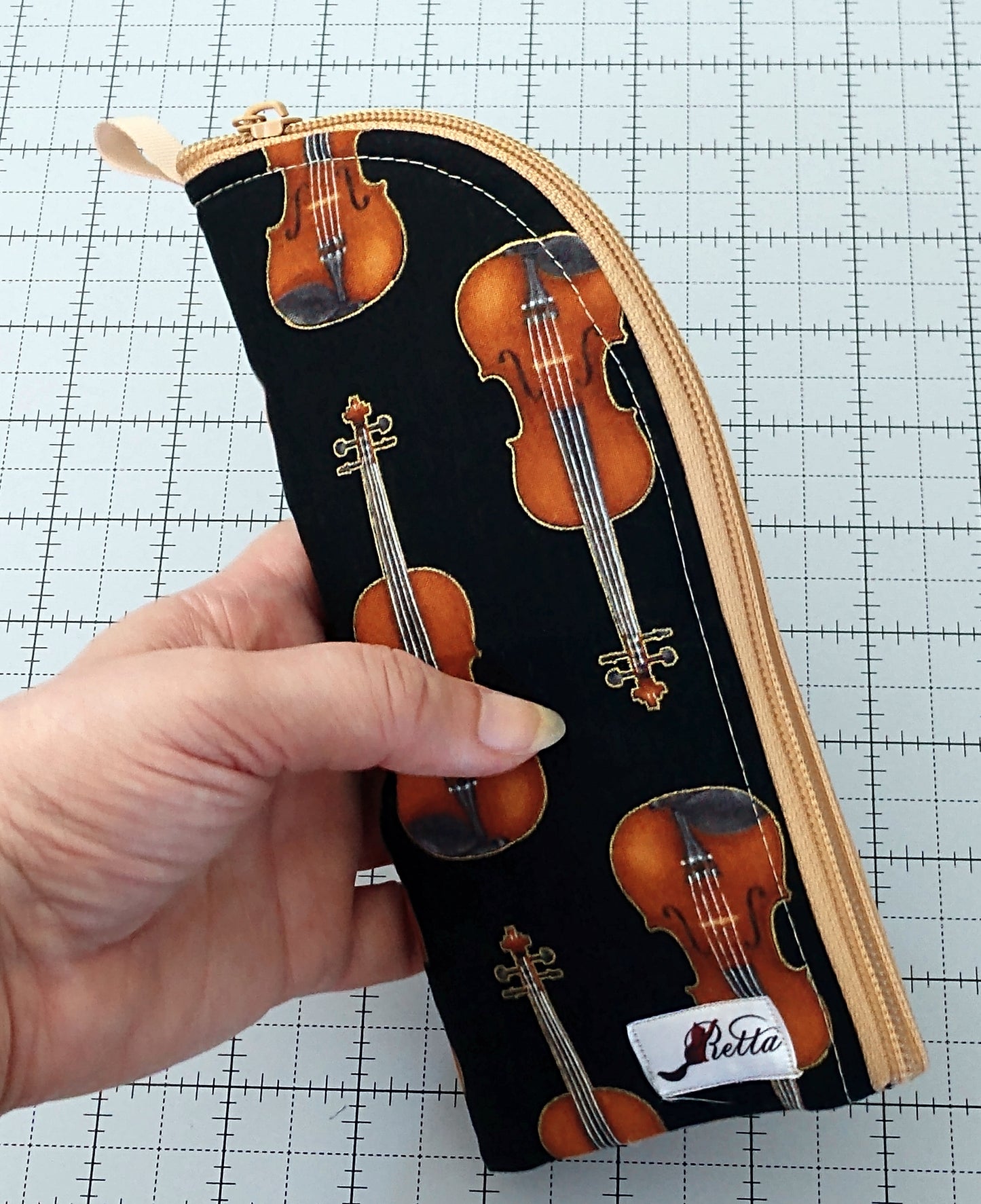 Music Themed Soft Eyeglass Case w/ Side Zipper -Violins on Black