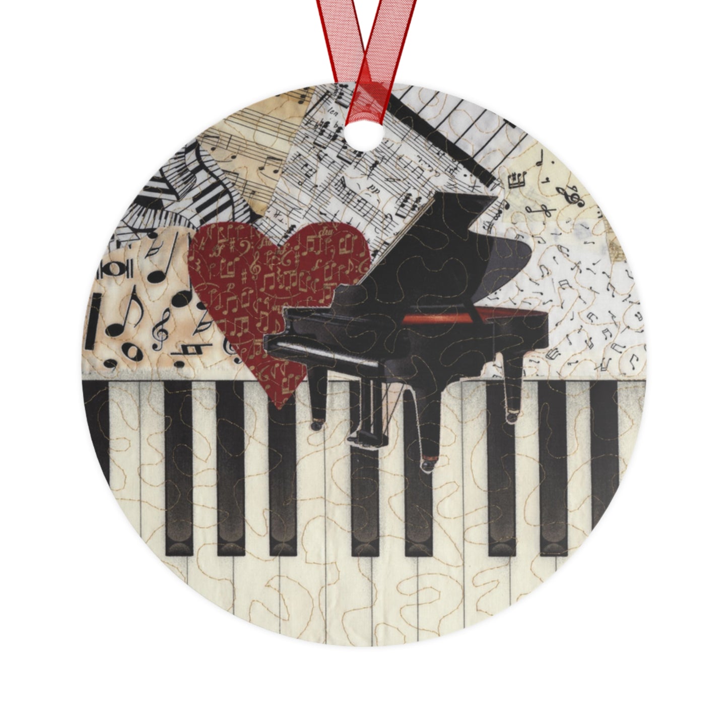 Metal Ornament - Grand Piano with Heart and Music