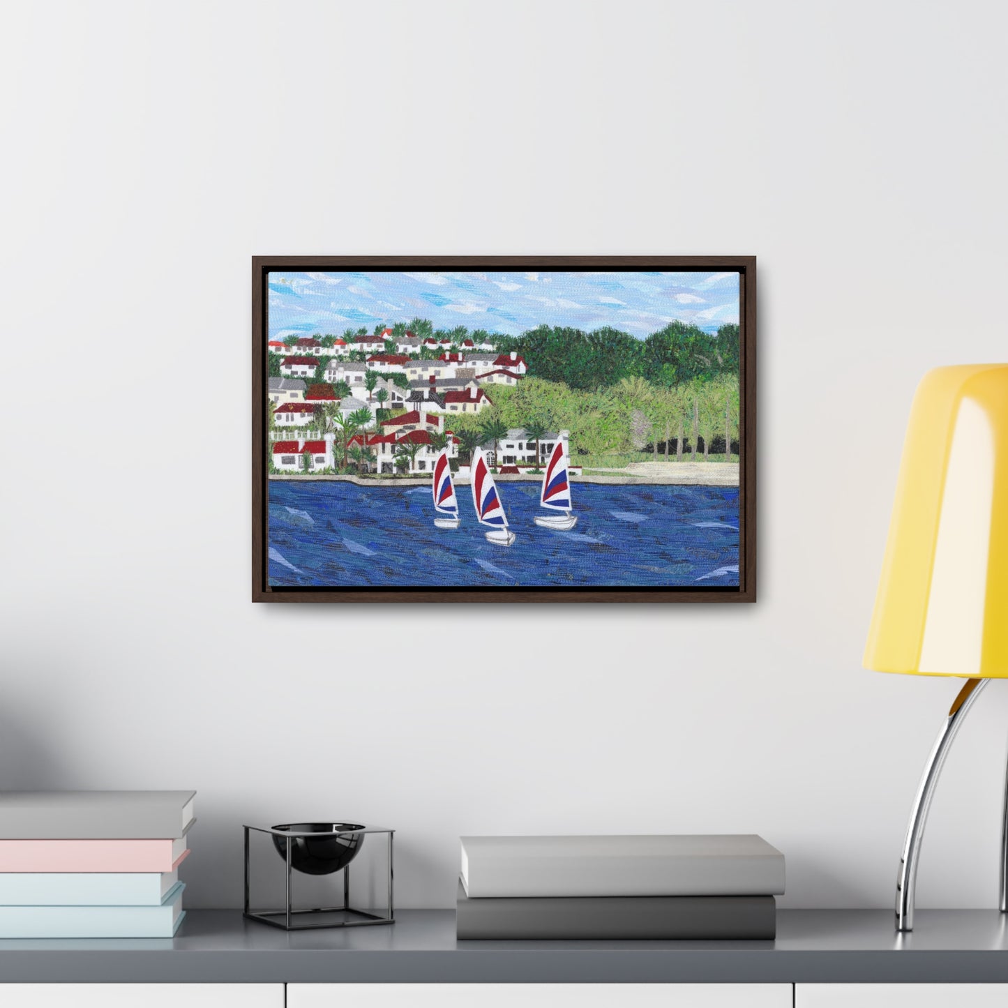 Sailing Lessons, Lake Mission Viejo Horizontal Framed Premium Gallery Wrap Canvas