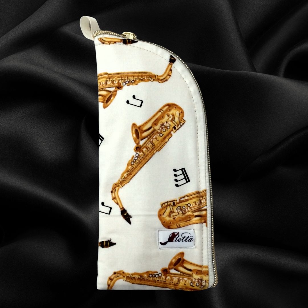 Music Themed Soft Eyeglass Case w/ Side Zipper - Saxophones