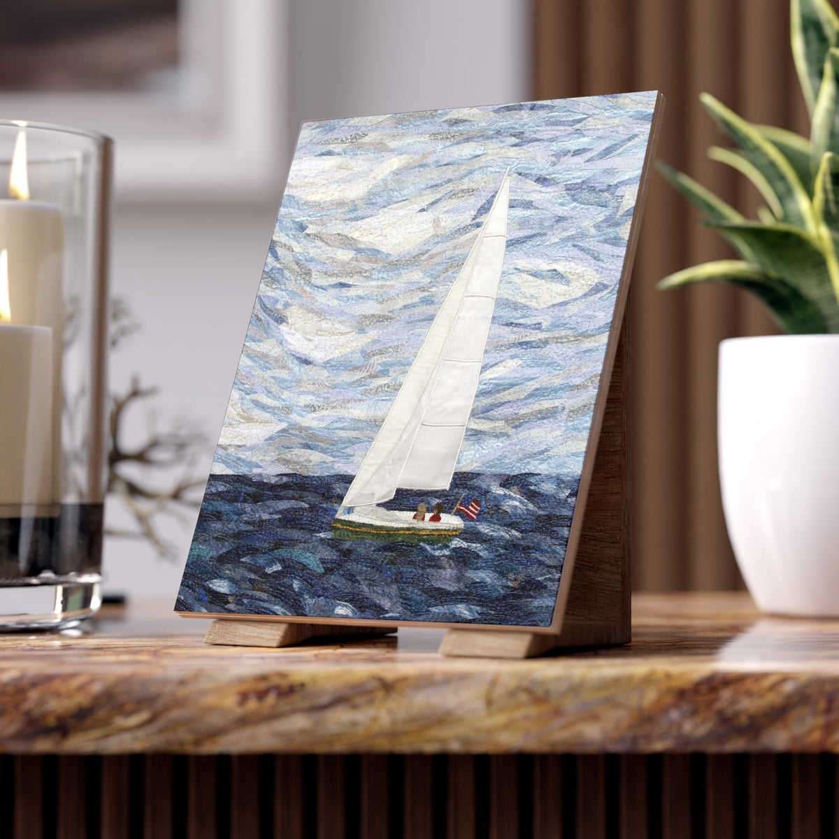 Sailboat Ceramic Photo Tile – Nautical Wall Art Gift - "Perfect Day" reverse