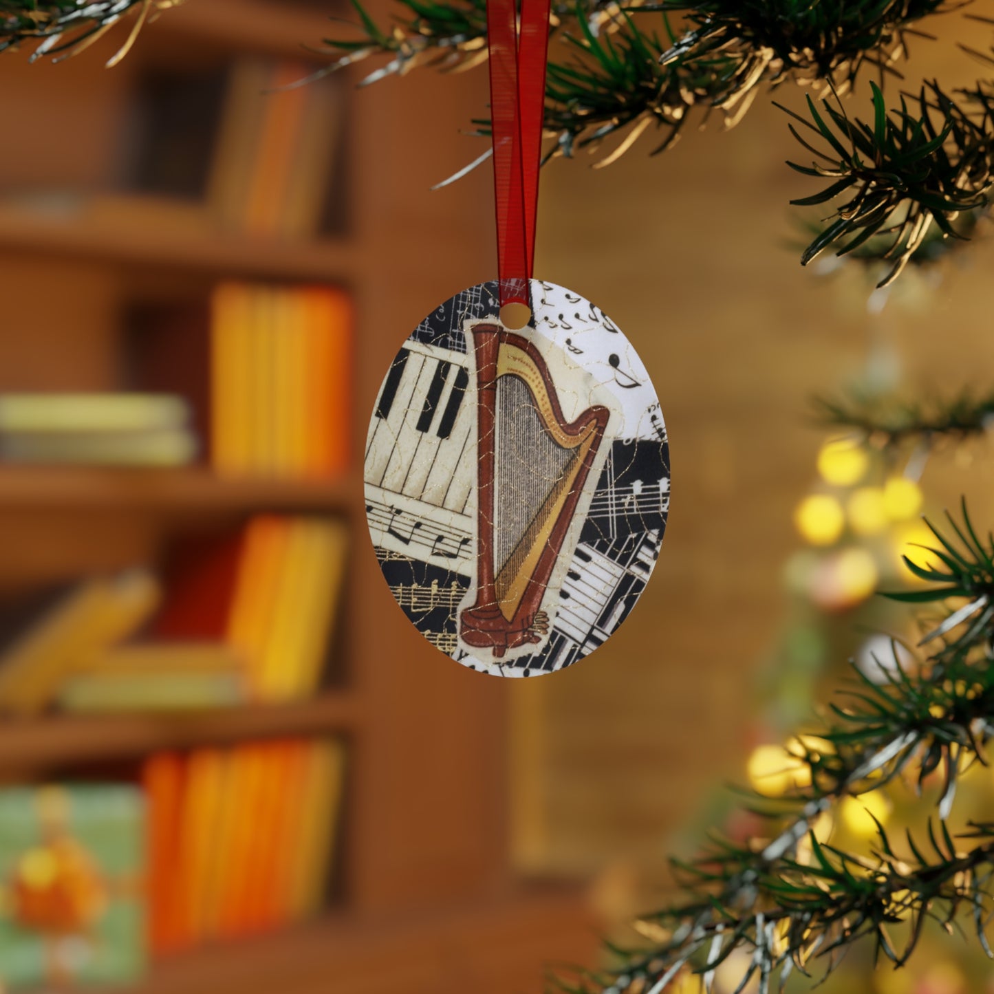 Music Ornament - Harp with Musical Notes and Symbols - Perfect Music Room Décor for Music Lovers