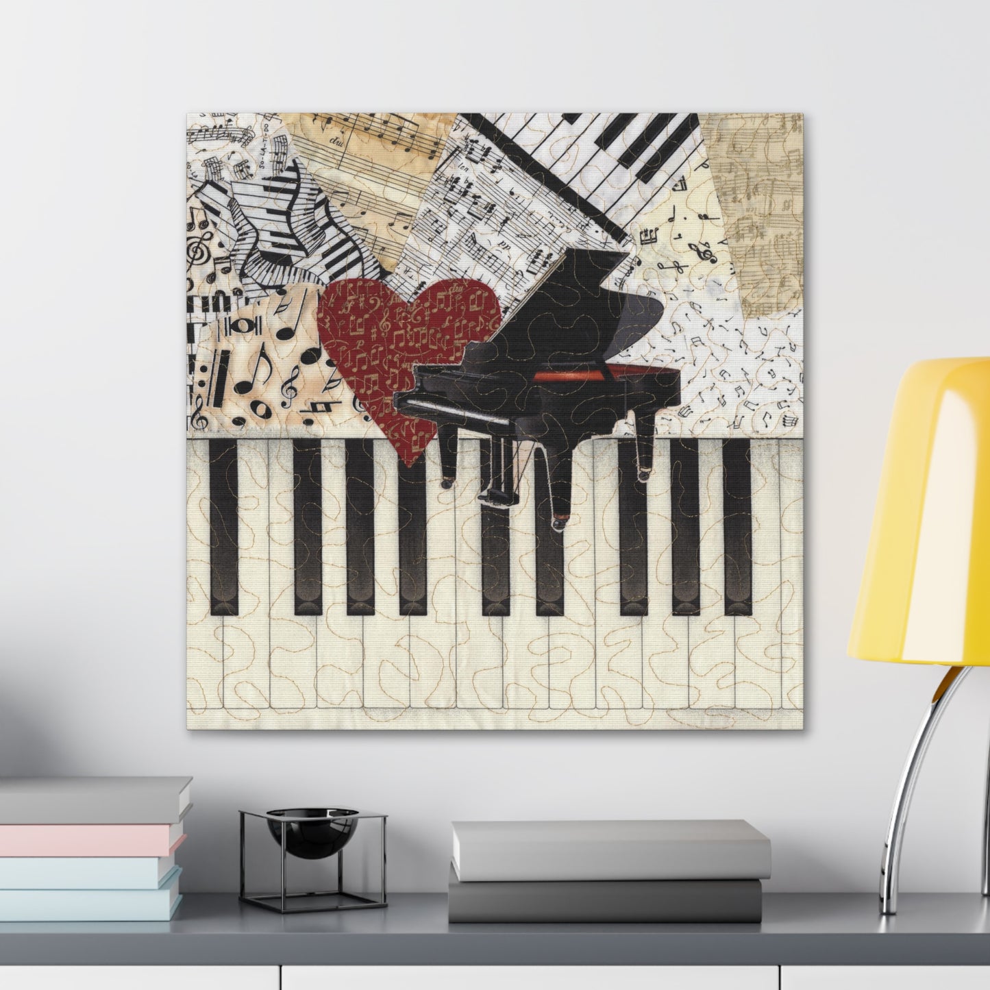 Grand Piano with Heart and Music Gallery Wrap Canvas