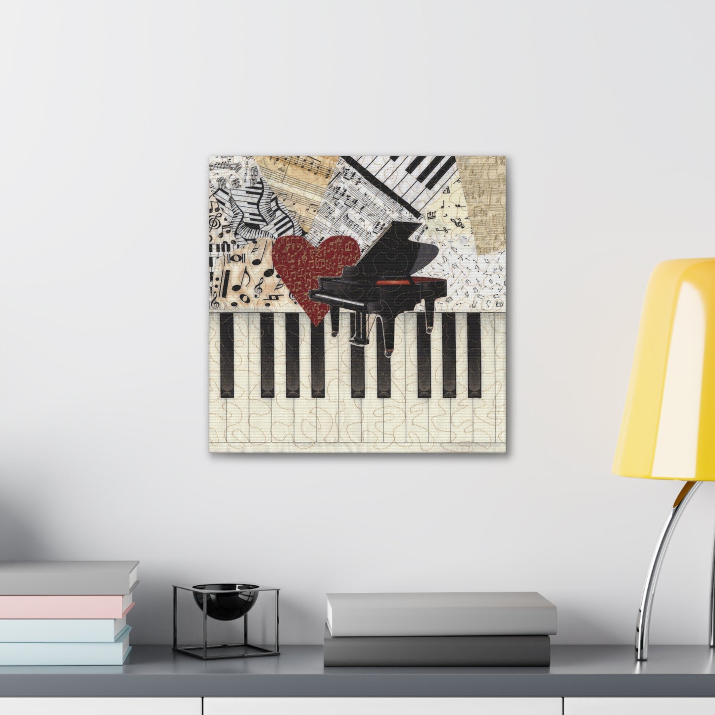 Grand Piano with Heart and Music Gallery Wrap Canvas