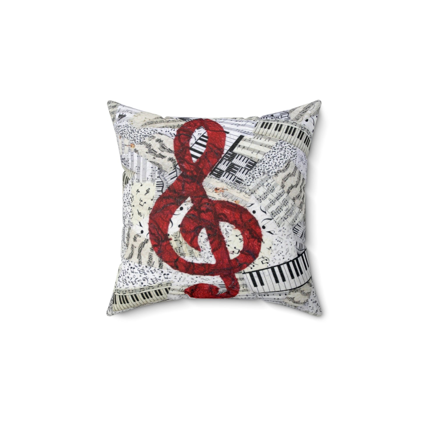 Red Treble Clef Polyester Square Pillow