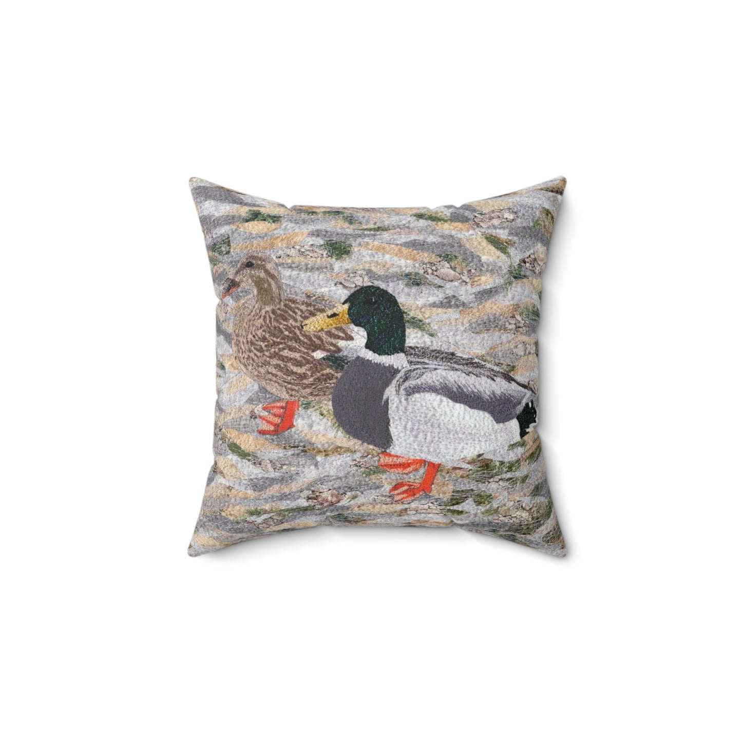 Suburban Wild, Ducks at the Lake Spun Polyester Square Pillow