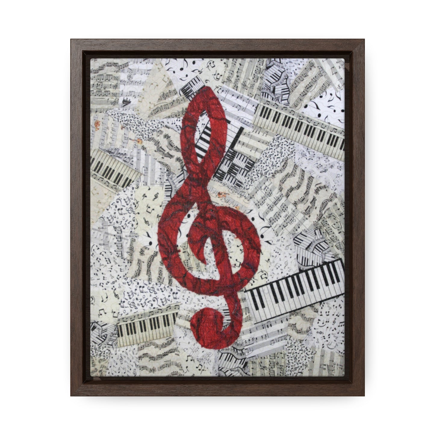 Red Treble Clef Vertical Framed Premium Gallery Wrap Canvas