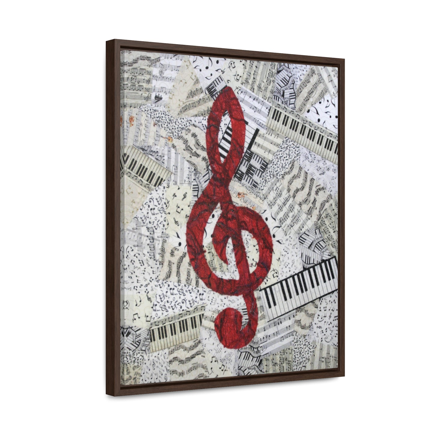 Red Treble Clef Vertical Framed Premium Gallery Wrap Canvas