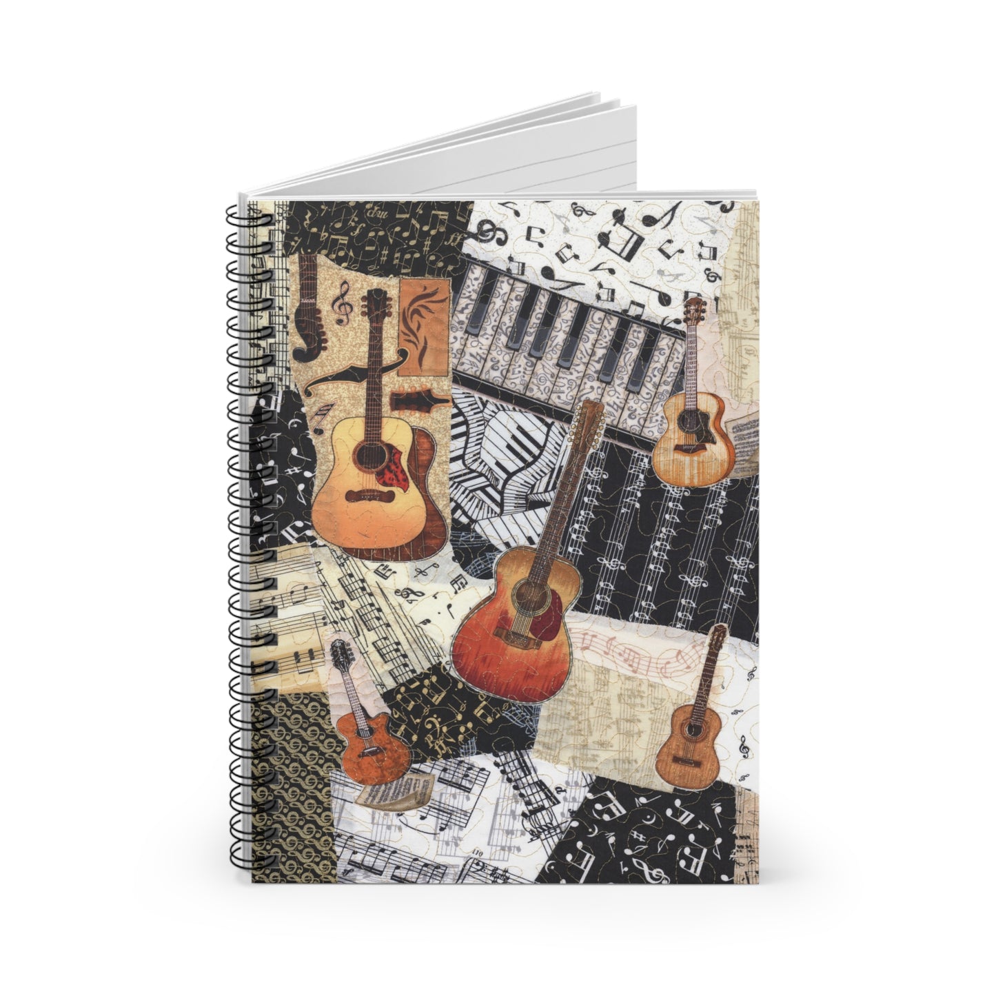 Music Lover Ruled Line Spiral Notebook with Assorted Acoustic Guitars Musician Gift