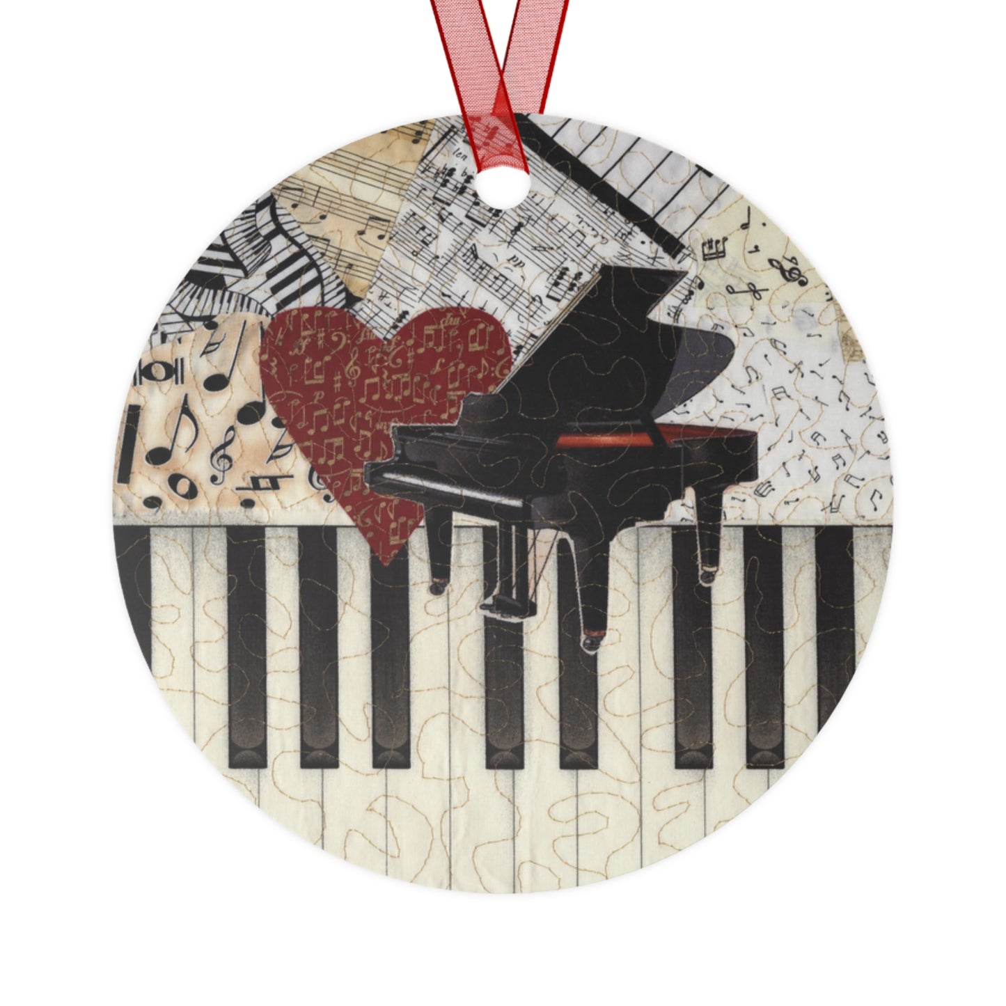 Metal Ornament - Grand Piano with Heart and Music