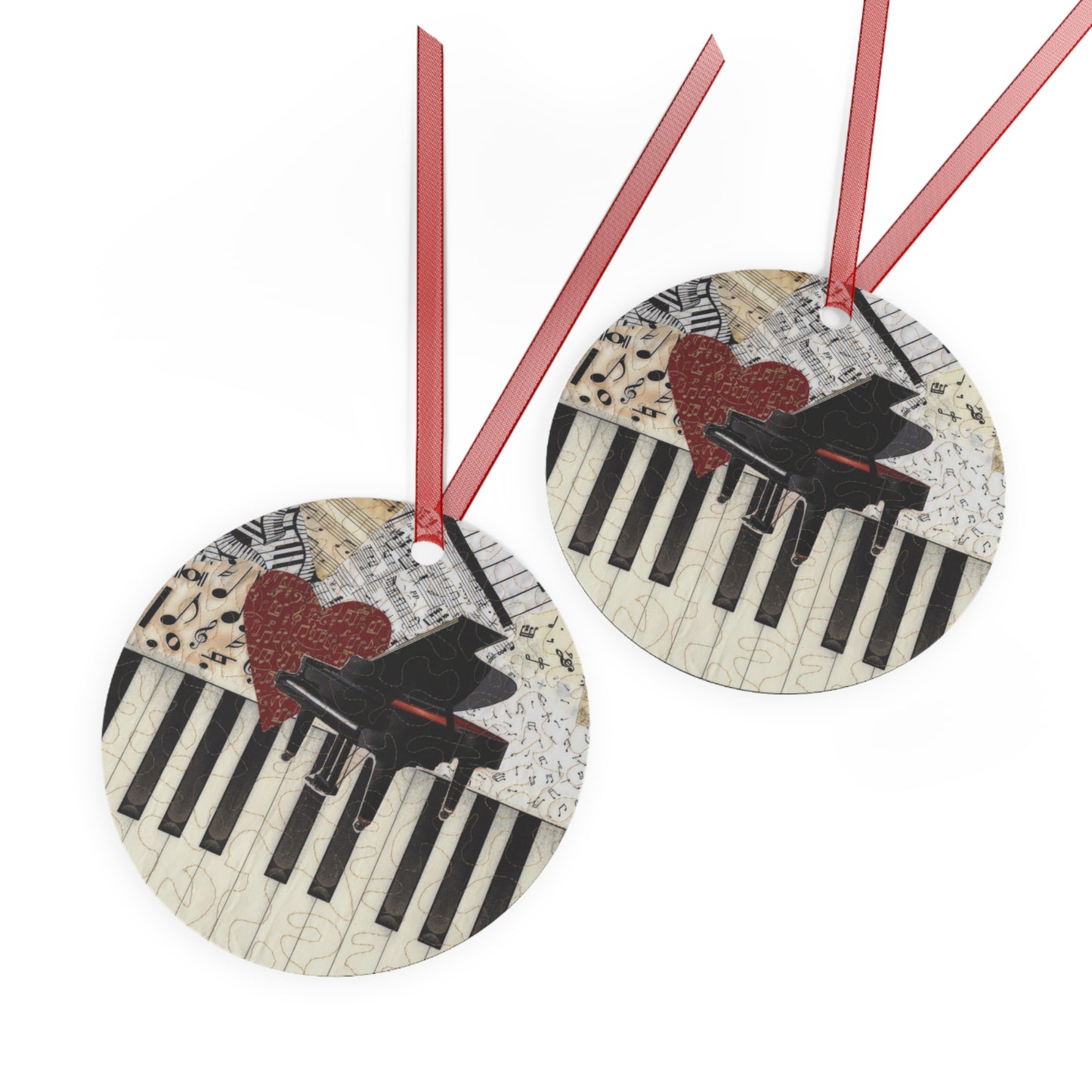 Metal Ornament - Grand Piano with Heart and Music