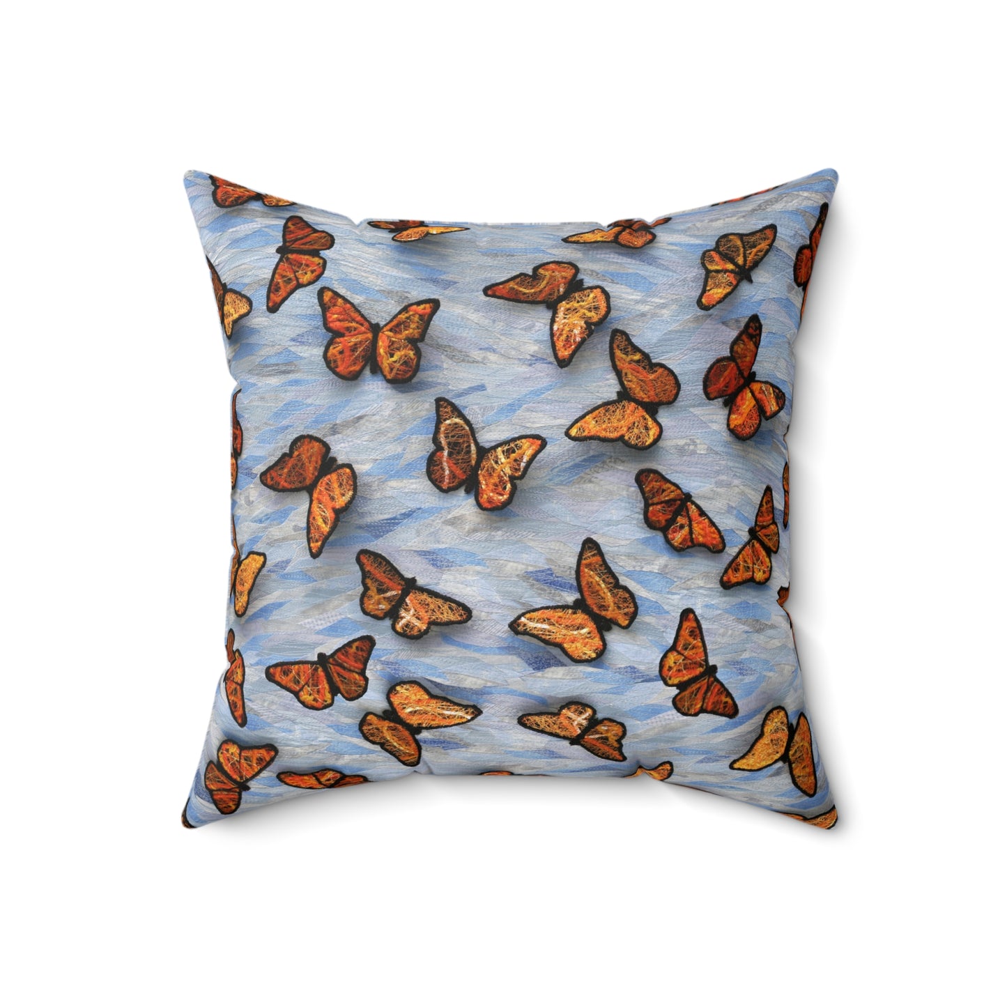 Square Pillow - Fiber Art Fabric Butterflies on a Blue Sky Background
