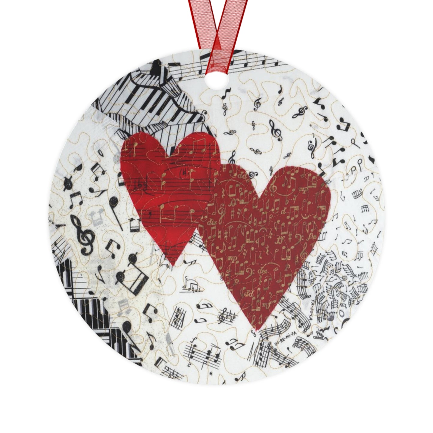 Metal Ornament - Two Music Hearts