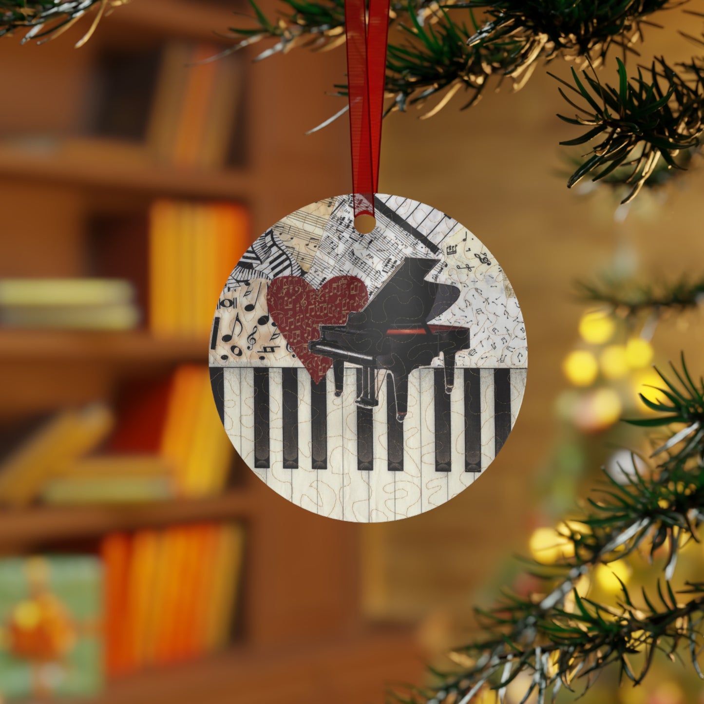 Metal Ornament - Grand Piano with Heart and Music