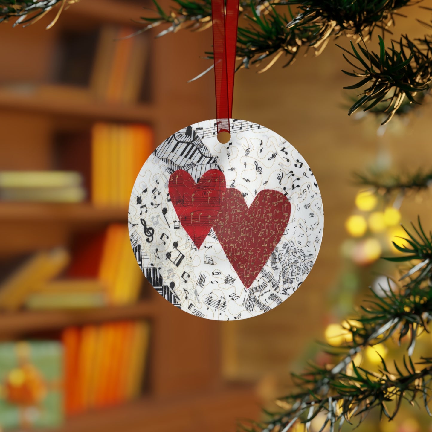 Metal Ornament - Two Music Hearts