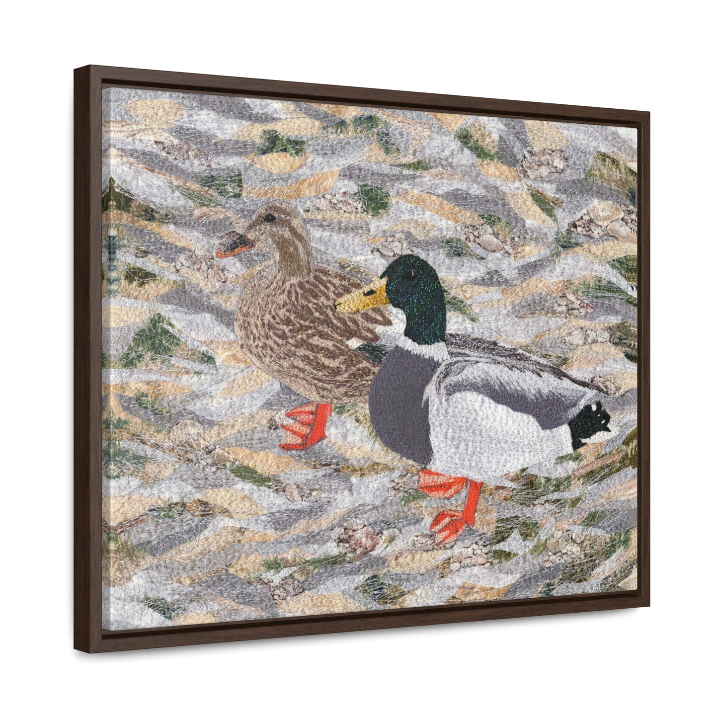 Suburban Wild, Ducks at the Lake Horizontal Framed Premium Gallery Wrap Canvas