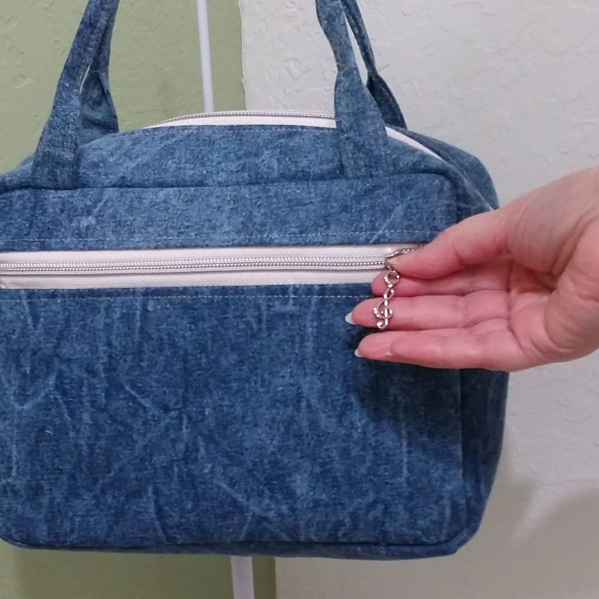 Denim with Black and White Music Notes Handbag