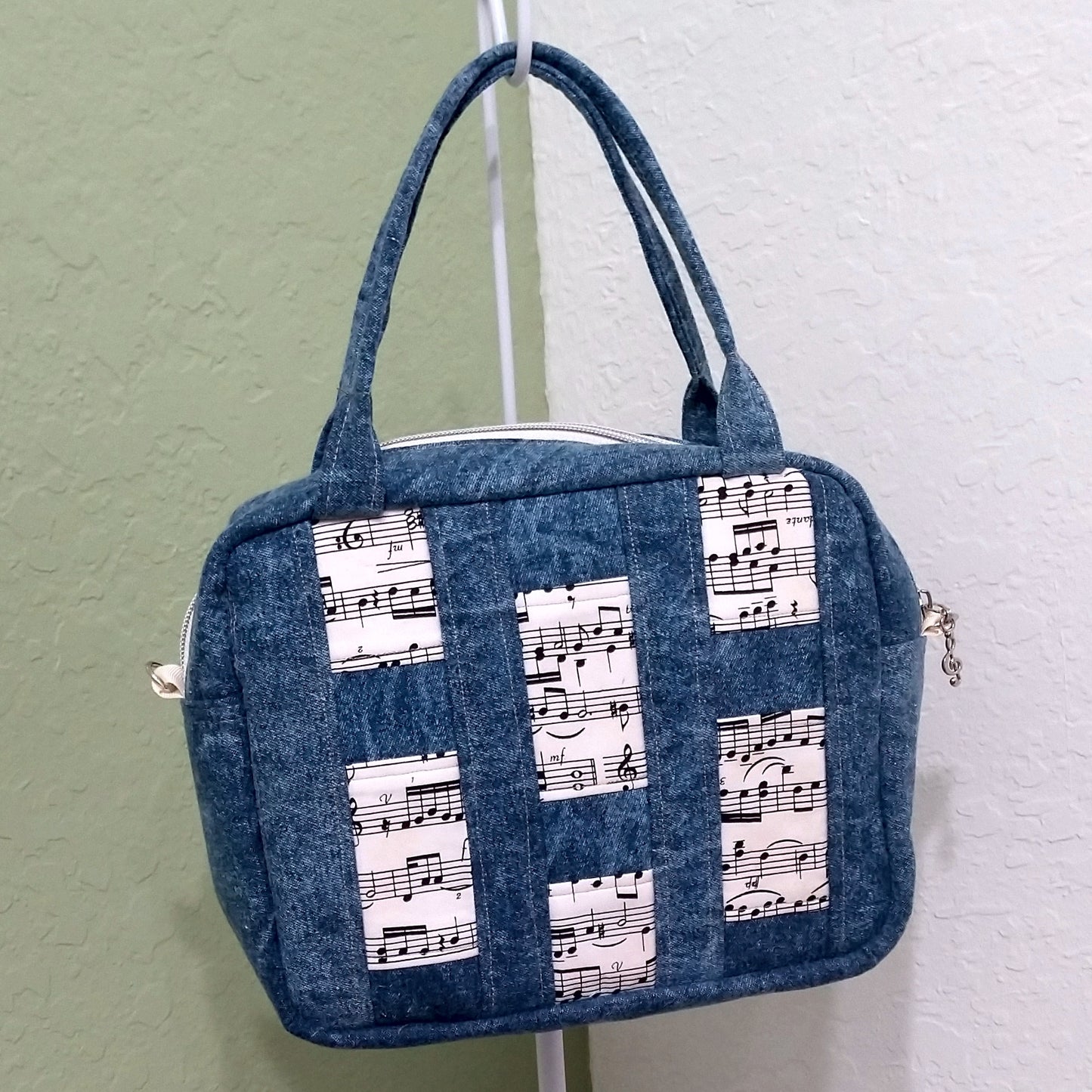 Denim with Black and White Music Notes Handbag