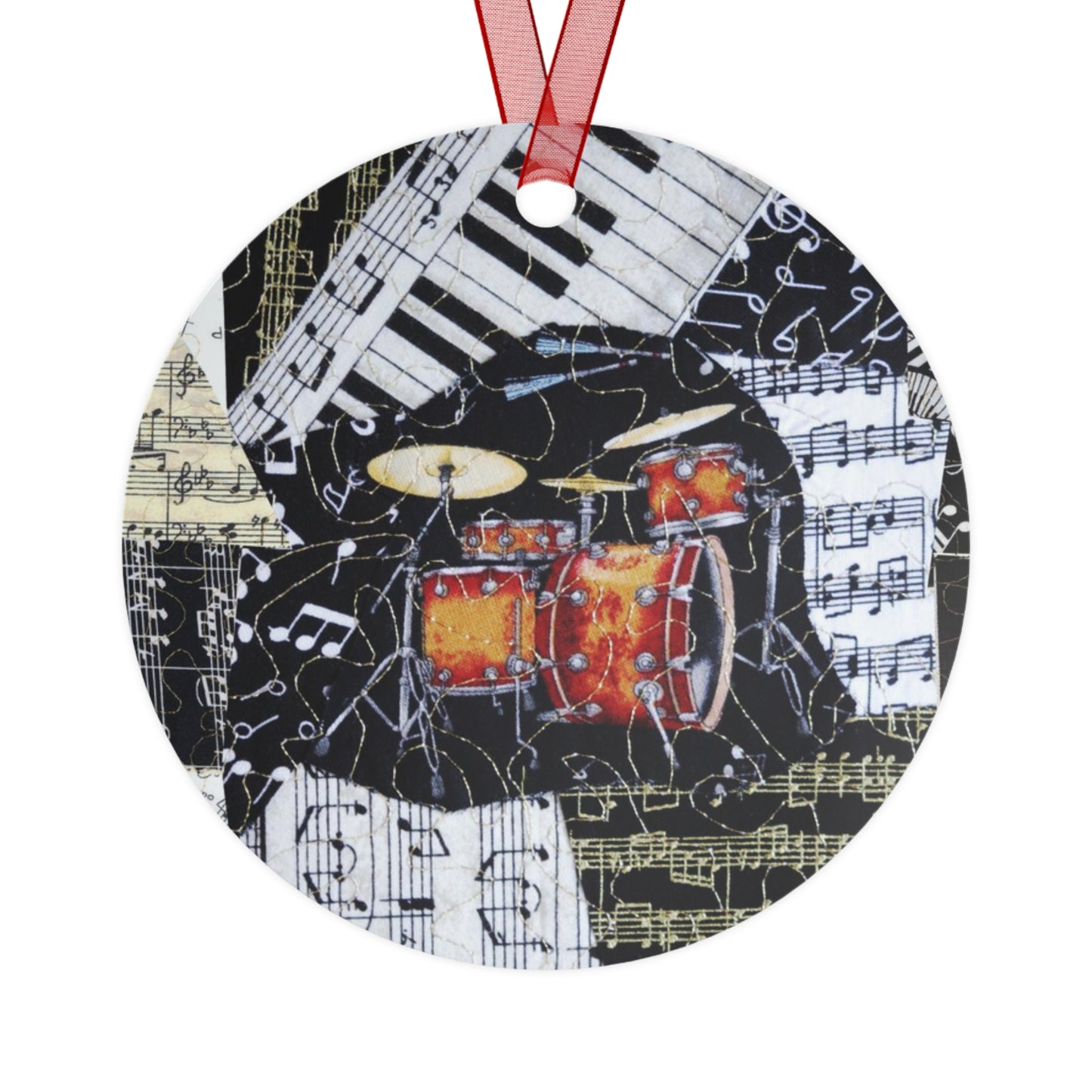 Drum Kit Ornament with Musical Notes, Keyboard, and Symbols - Perfect Gift for Drummers, Music Lovers and Room Decoration