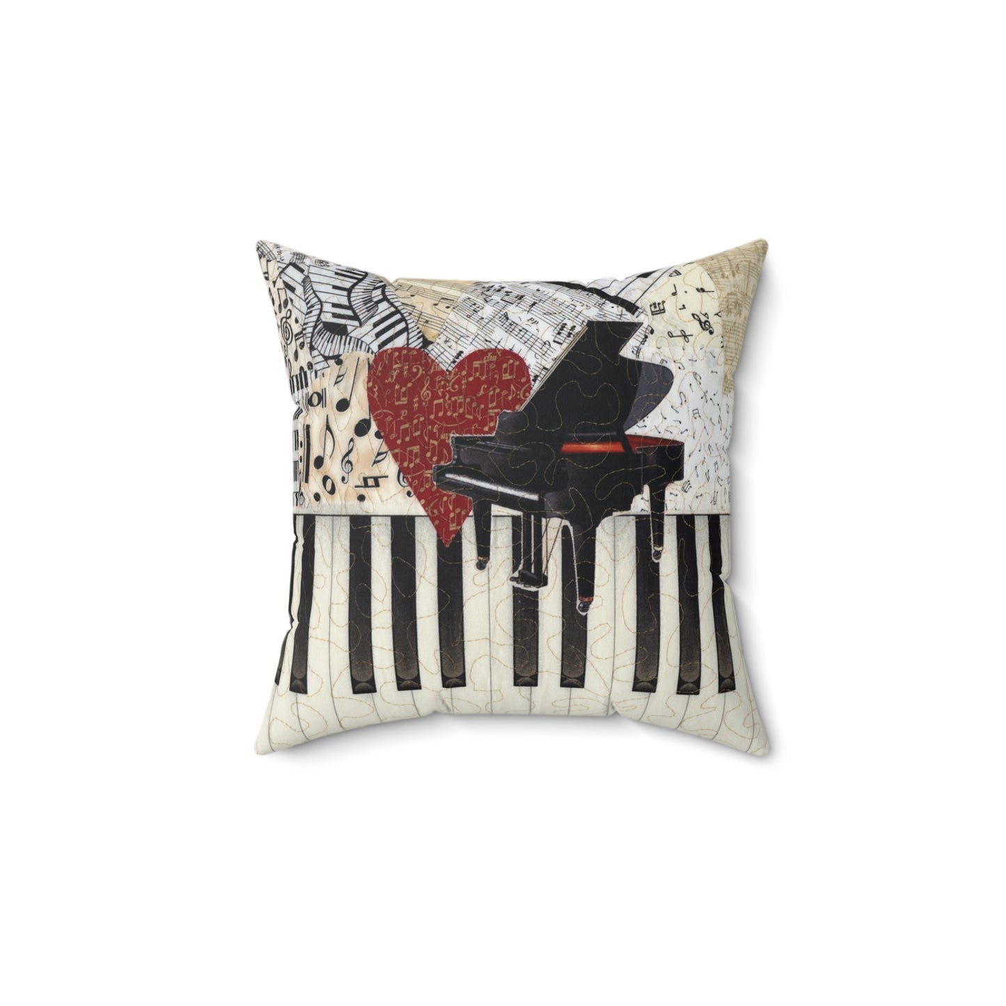 Grand Piano with Heart and Music Polyester Square Pillow
