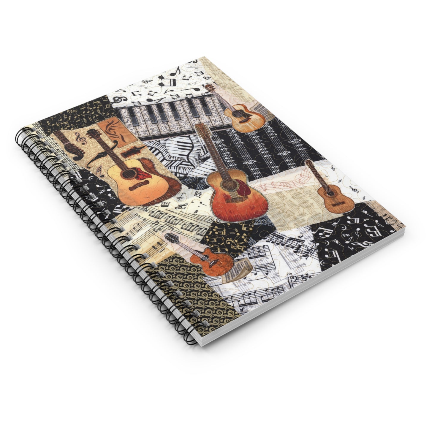 Music Lover Ruled Line Spiral Notebook with Assorted Acoustic Guitars Musician Gift