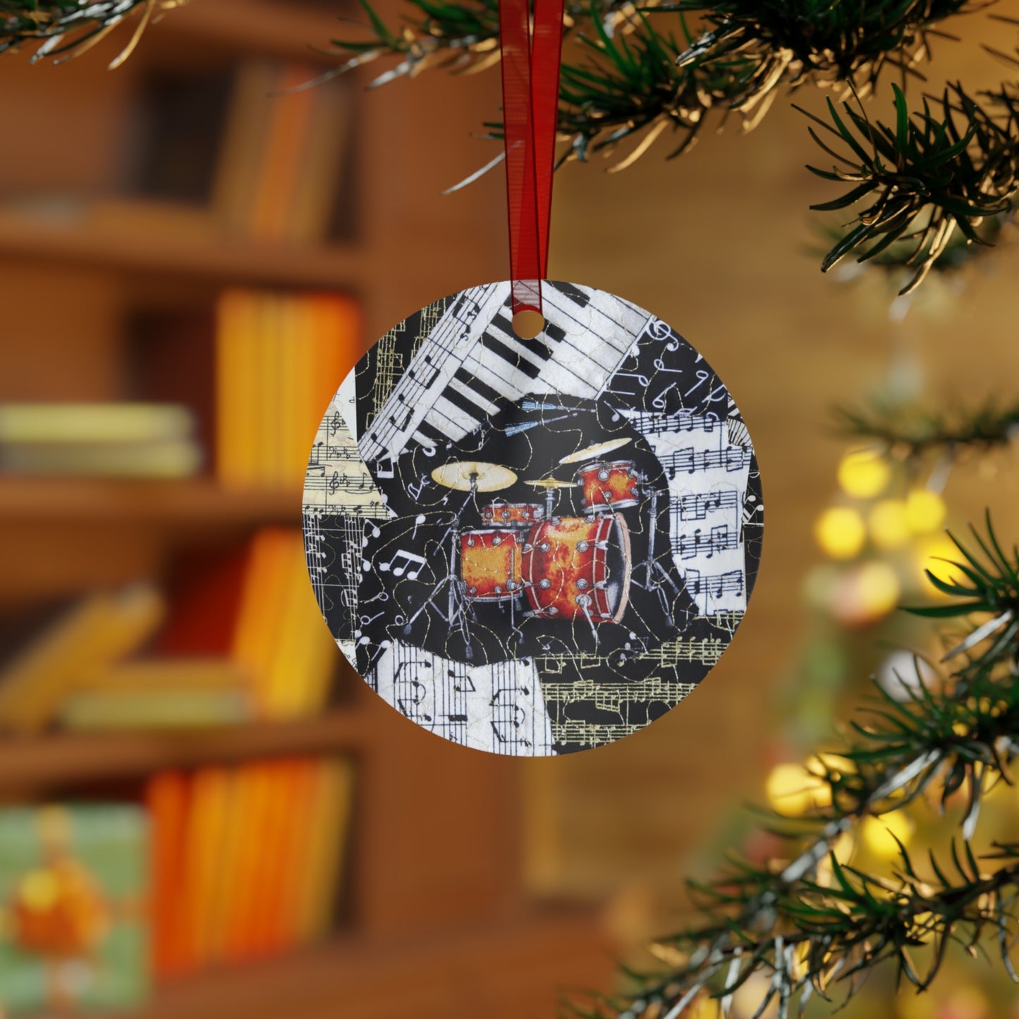 Drum Kit Ornament with Musical Notes, Keyboard, and Symbols - Perfect Gift for Drummers, Music Lovers and Room Decoration
