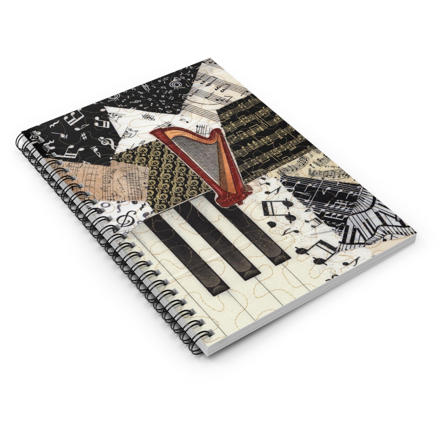 Musical Harmony Harp and Keyboard Spiral Notebook - Ruled Line