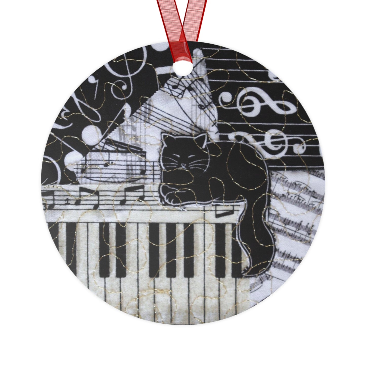 Music Ornament - Black Cat on a keyboard with music notes/music gift